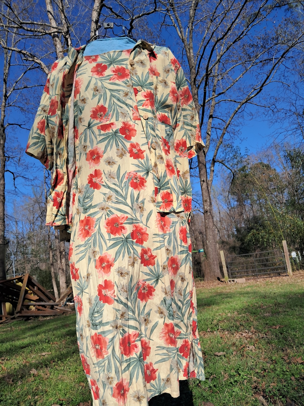 90s Silk/cotton Tropical Print Dress And Shirt